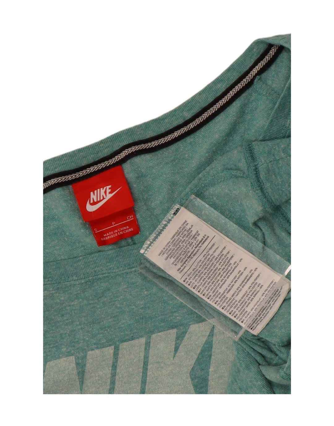 Женский топ с открытыми плечами и графикой Nike с длинным рукавом UK 10, маленький бирюзовый цвет