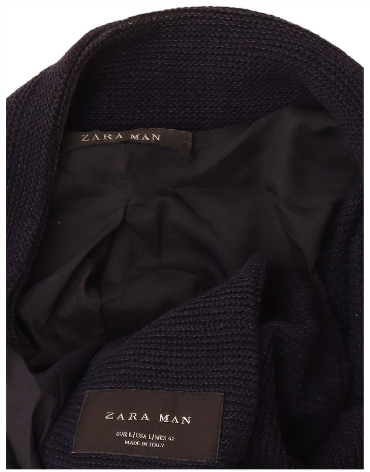 Мужское вязаное пальто Zara UK 40, большое темно-синее, хлопок