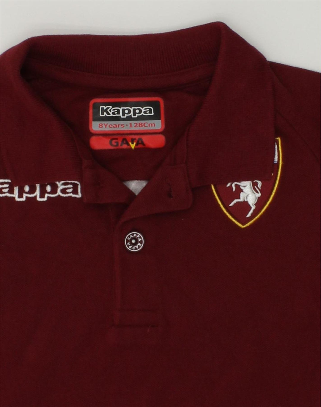 KAPPA Boys Graphic Polo Shirt 7-8 Years Burgundy Colourblock Cotton | Vintage Kappa | Thrift | Second-Hand Kappa | Used Clothing | Messina Hembry 