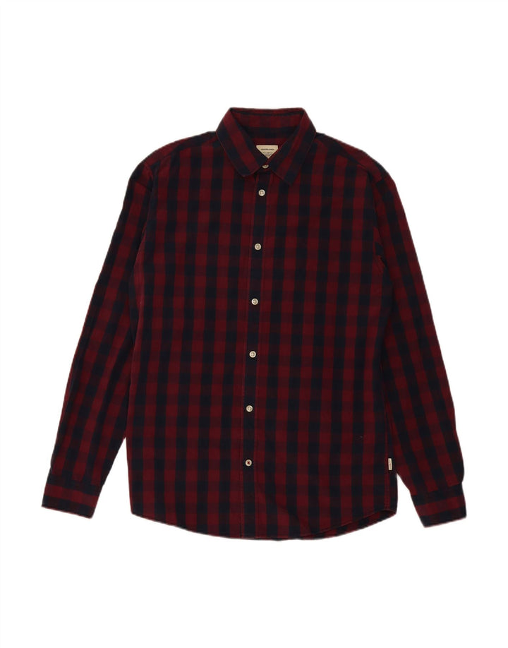 JACK & JONES Mens Shirt Medium Burgundy Check Cotton