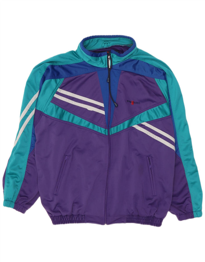 Synchro Mens Tracksuit Top Jacket Large Purple Colourblock Polyester