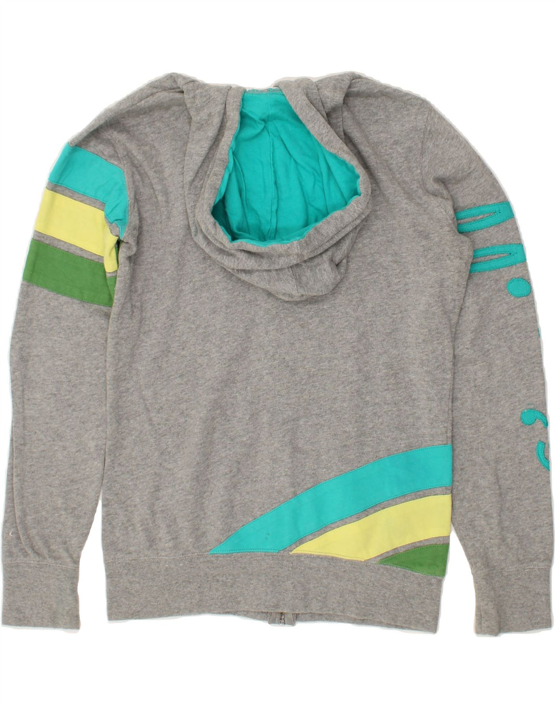 O'NEILL Womens Graphic Zip Hoodie Sweater UK 14 Medium Grey Colourblock | Vintage O'Neill | Thrift | Second-Hand O'Neill | Used Clothing | Messina Hembry 