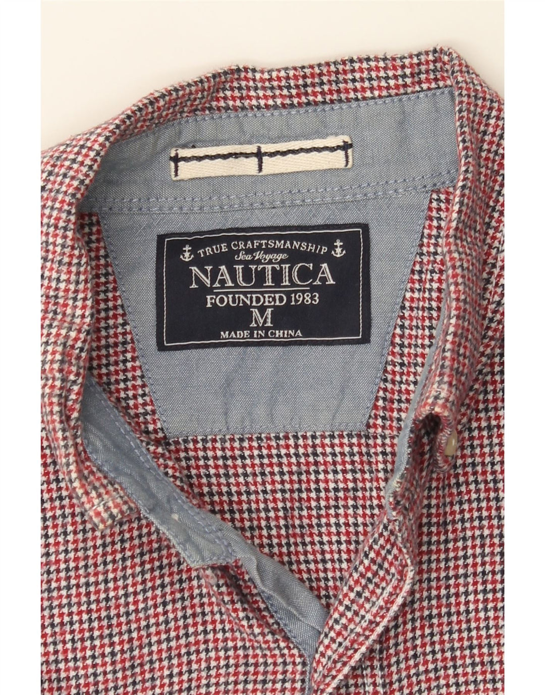 NAUTICA Mens Flannel Shirt Medium Red Houndstooth Cotton Vintage Nautica and Second-Hand Nautica from Messina Hembry 