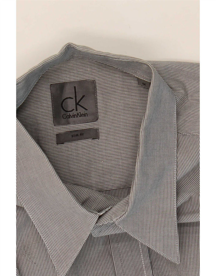 Мужская рубашка приталенного кроя Calvin Klein, хлопковая полоска серого цвета среднего размера