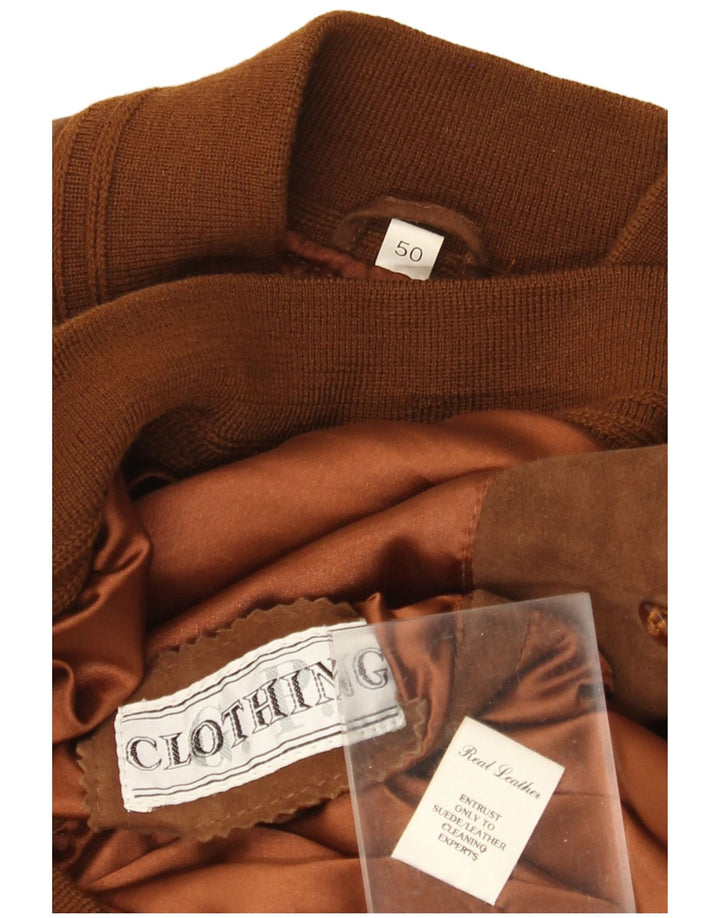 Винтажная мужская замшевая куртка-бомбер IT 50, большая коричневая кожа