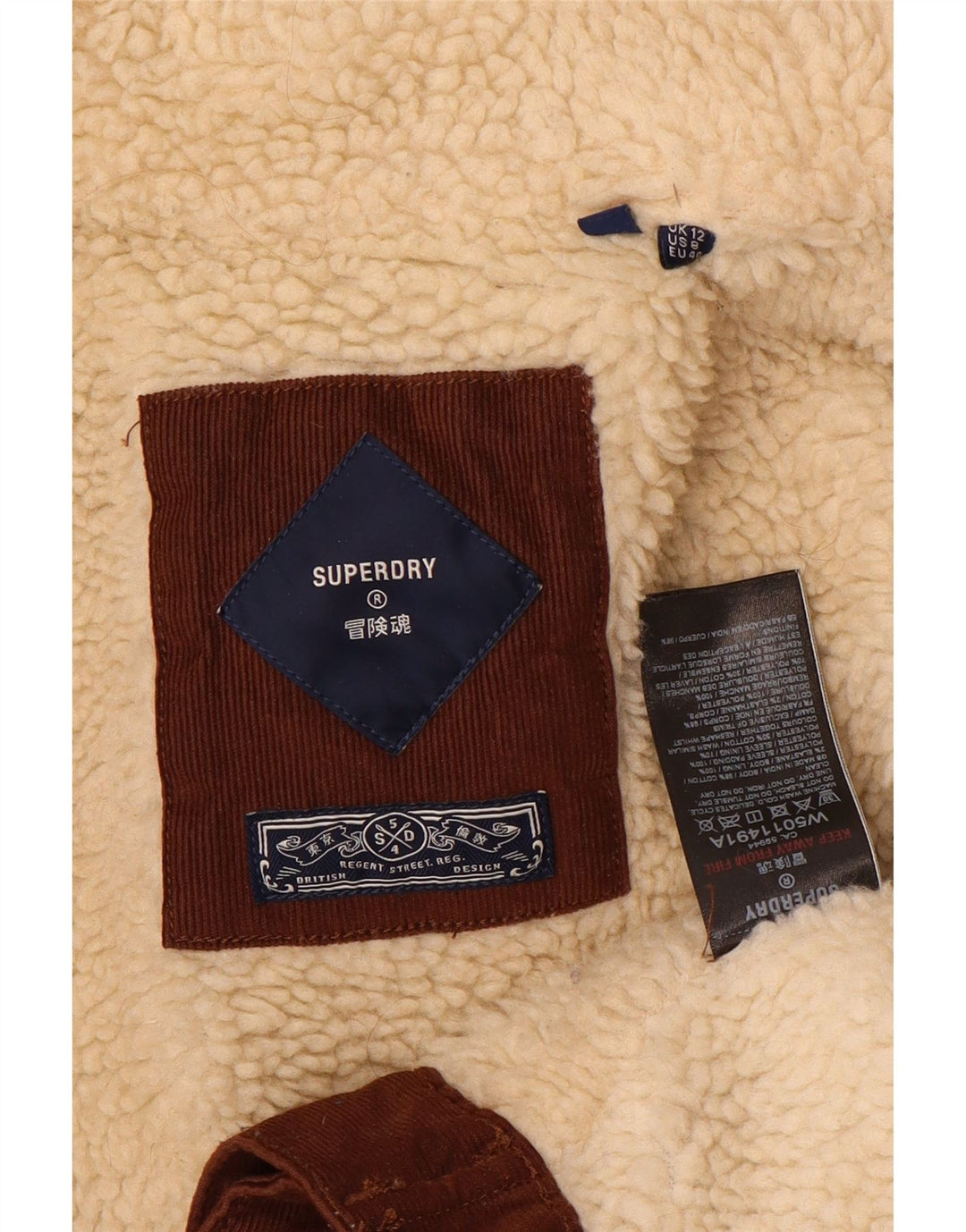 Женская вельветовая куртка Superdry Sherpa UK 12, средний коричневый цвет с цветными блоками