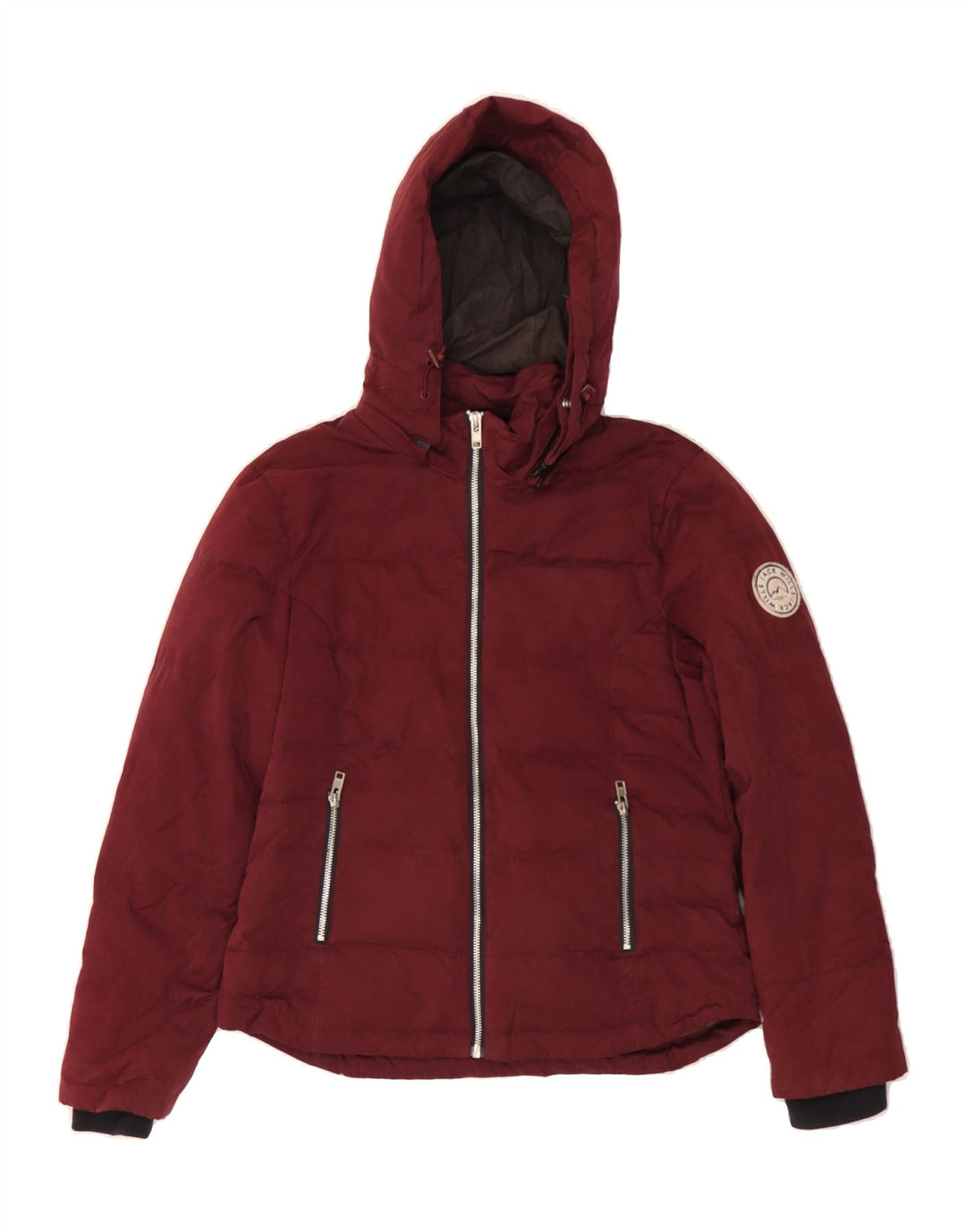 JACK WILLS Womens Oversized Hooded Padded Jacket UK 10 Small  Burgundy Vintage Jack Wills and Second-Hand Jack Wills from Messina Hembry 