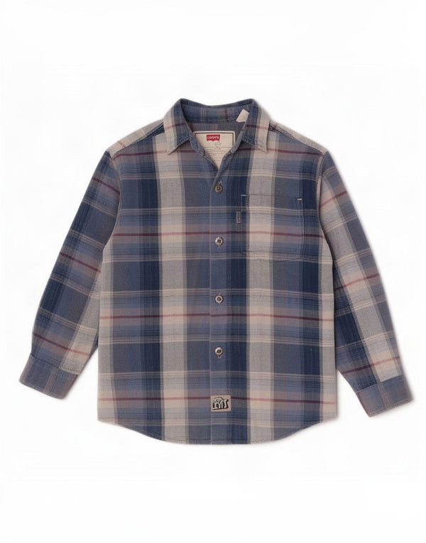 Фланелевая рубашка Levi's для мальчиков 4–5 лет, синяя хлопковая клетка в клетку