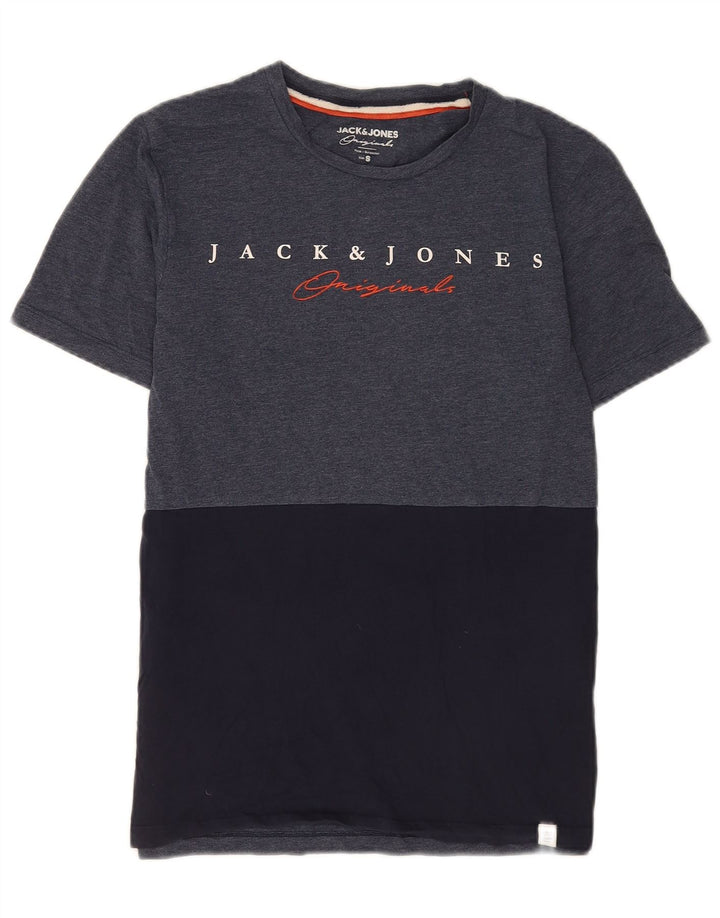 Мужская футболка Jack & Jones стандартного размера с рисунком, маленький темно-синий цветной блок