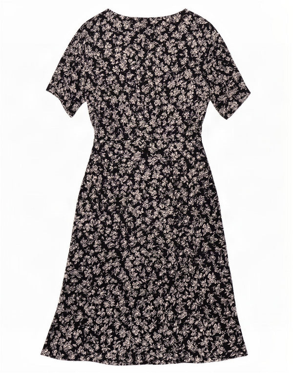 Marks & Spencer Womens A-Line Dress UK 14 Large Navy Blue Floral Viscose
