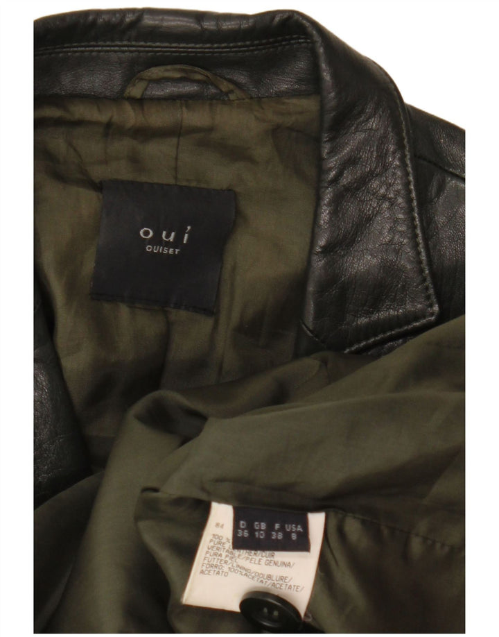 Женский кожаный пиджак на 3 пуговицах Oui UK 10, маленький кожаный пиджак цвета хаки