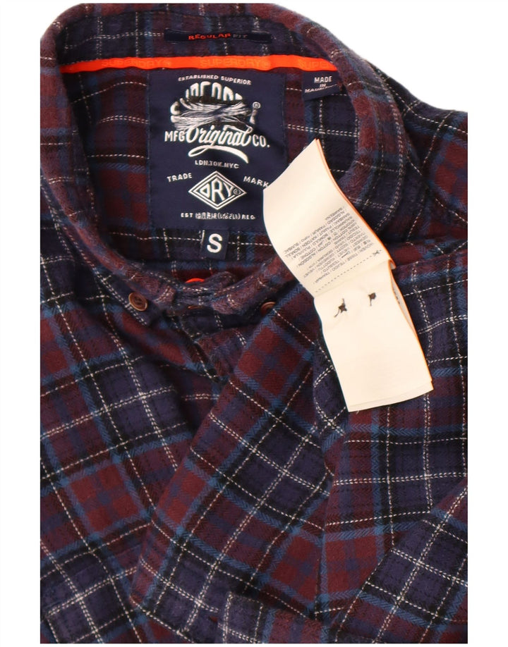 Мужская фланелевая рубашка обычного кроя Superdry, маленькая, темно-синяя, хлопковая в клетку
