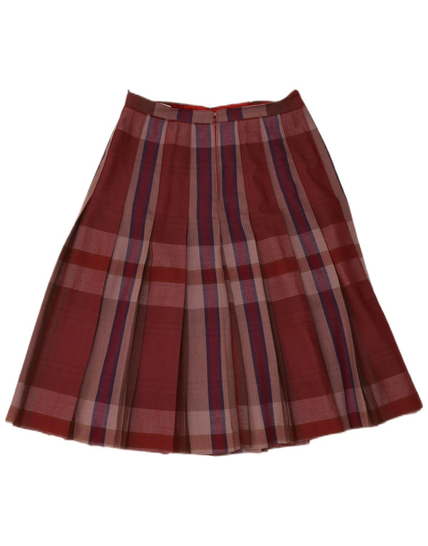Винтажная женская плиссированная юбка с высокой талией IT 48 XL W30 Бордовая клетчатая шерсть