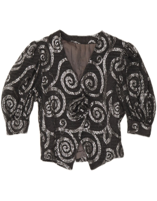 ВИНТАЖНЫЙ женский пиджак с рукавом 3/4, Великобритания 12, средний серый с узором пейсли