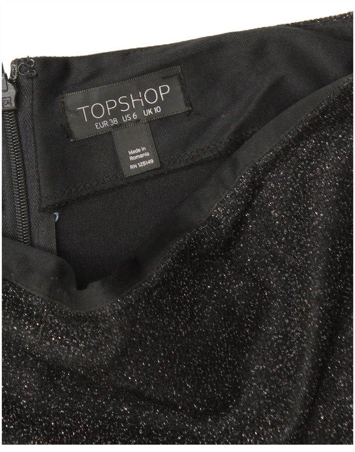 TOPSHOP Женская мини-юбка UK 10, маленькая W28, черный полиэстер