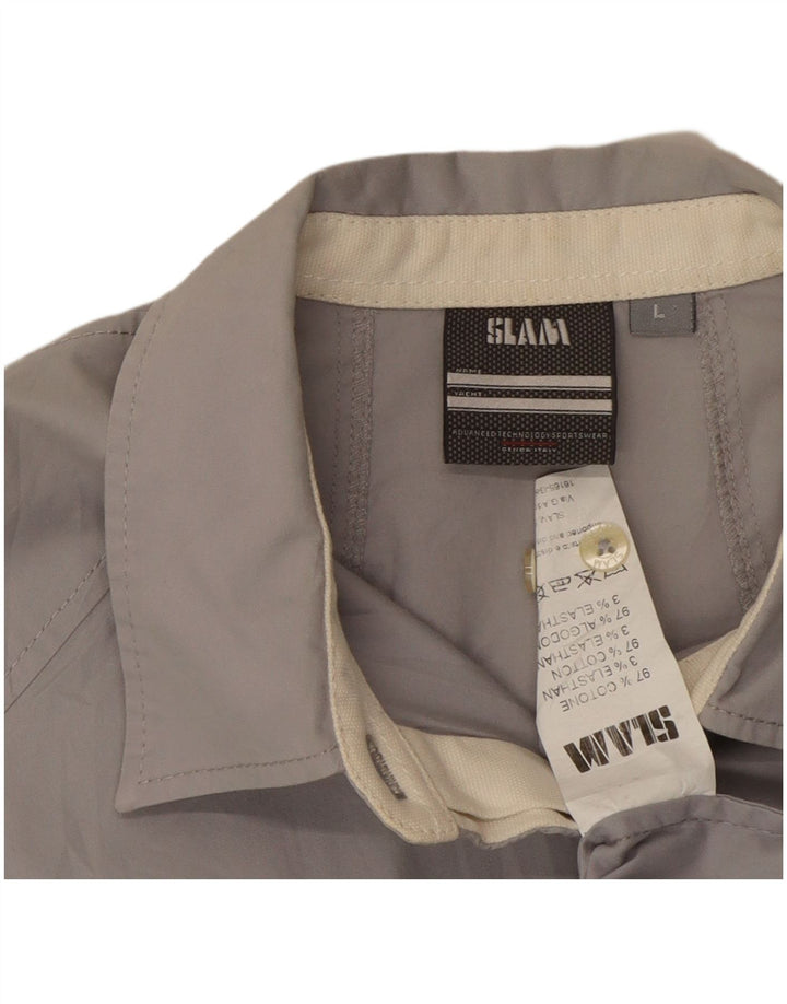 SLAM Womens Shirt UK 14 Large Grey Cotton