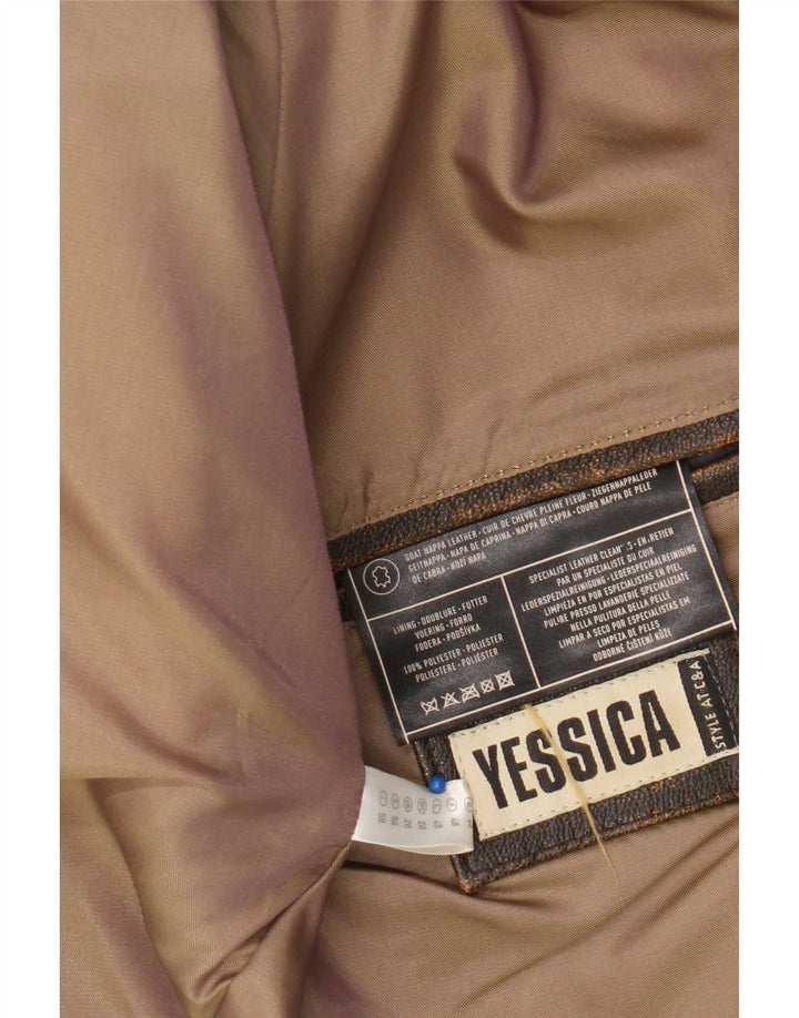Женская тонкая кожаная куртка Yessica UK 20 2XL коричневая кожа