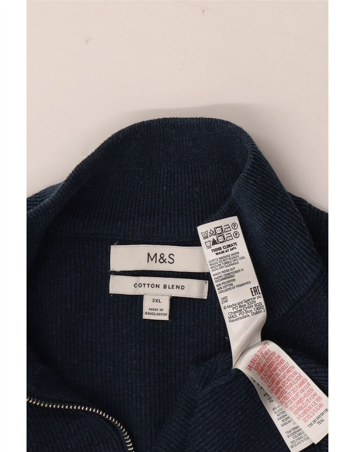 Мужской джемпер с воротником на молнии Marks & Spencer 3XL темно-синий из полиэстера