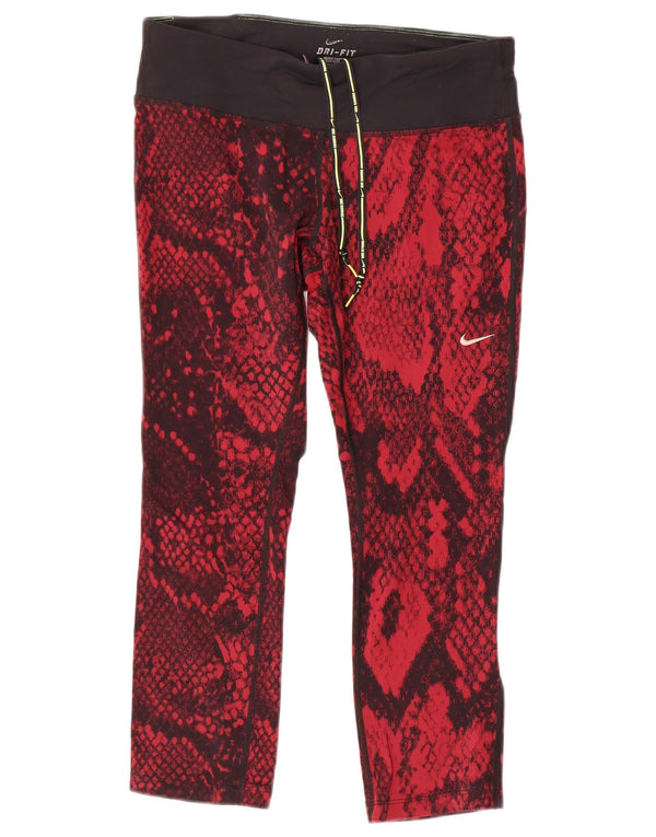 Женские укороченные леггинсы Nike Dri Fit UK 14, нейлон среднего красного цвета с животным принтом
