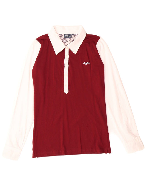 Женская рубашка-поло для регби LOTTO с длинным рукавом UK 10, маленькая бордовая с цветными блоками