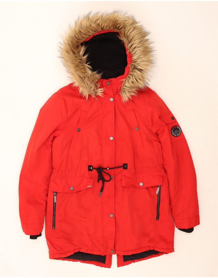 Женская парка Superdry с капюшоном UK 14, большой красный полиэстер