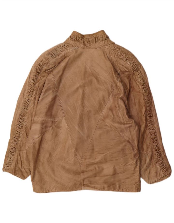 Винтажная женская кожаная куртка оверсайз UK 18 XL Бежевая