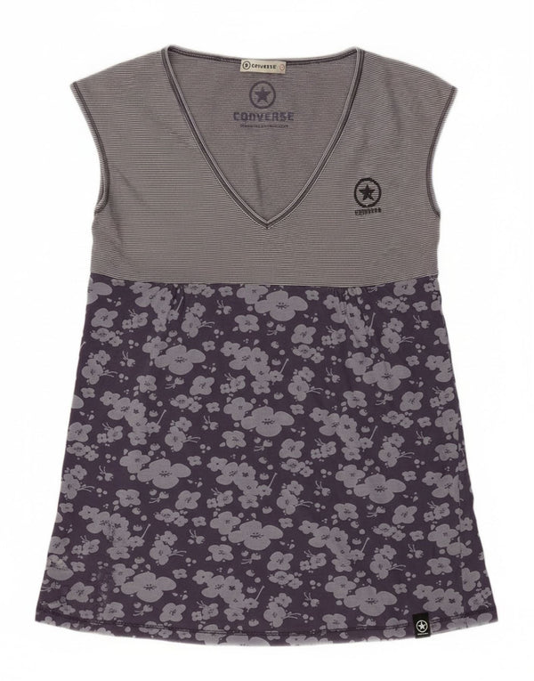 Converse Womens Sleeveless A-Line Dress UK 14 Large Purple Floral Cotton