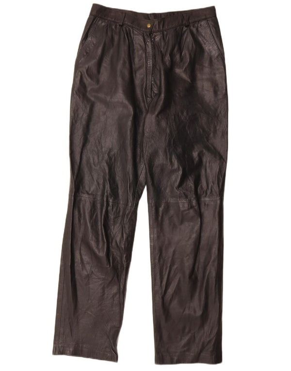 Винтажные женские прямые кожаные брюки W29 L30, черные