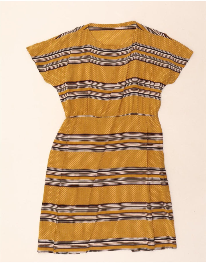 VINTAGE Womens A-Line Dress UK 14 Medium Yellow Striped Vintage Vintage and Second-Hand Vintage from Messina Hembry 