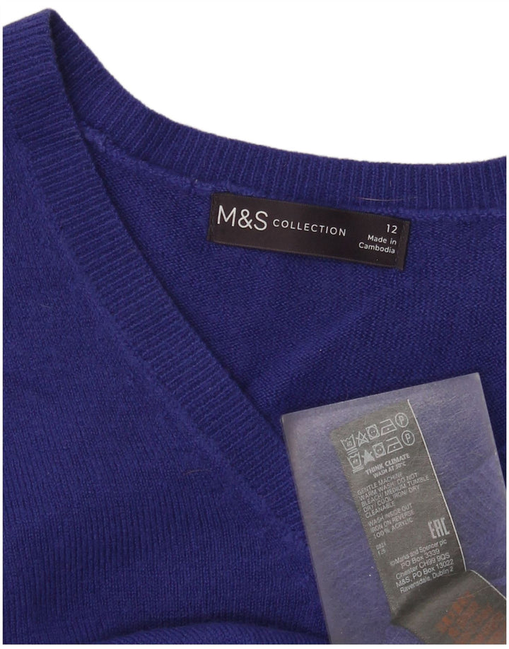 Женский джемпер с v-образным вырезом Marks & Spencer UK 12, средний синий акрил