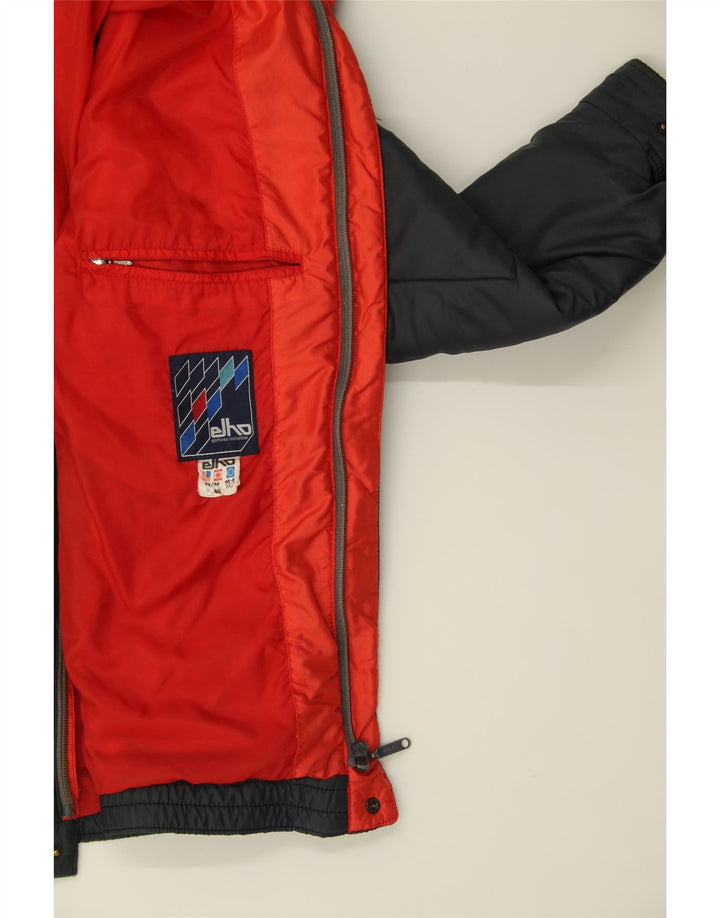 ELHO Mens Hooded Padded Jacket IT 46 Small Black Colourblock Polyamide Vintage Elho and Second-Hand Elho from Messina Hembry 