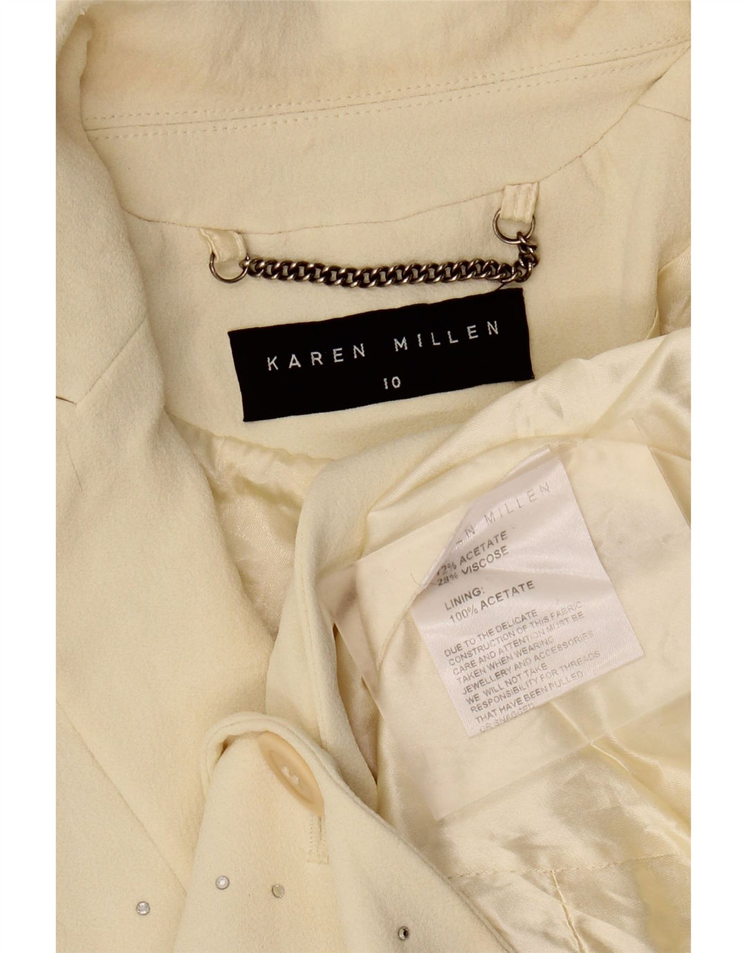 KAREN MILLEN Womens 1 Button Blazer Jacket UK 10 Small  Beige Acetate