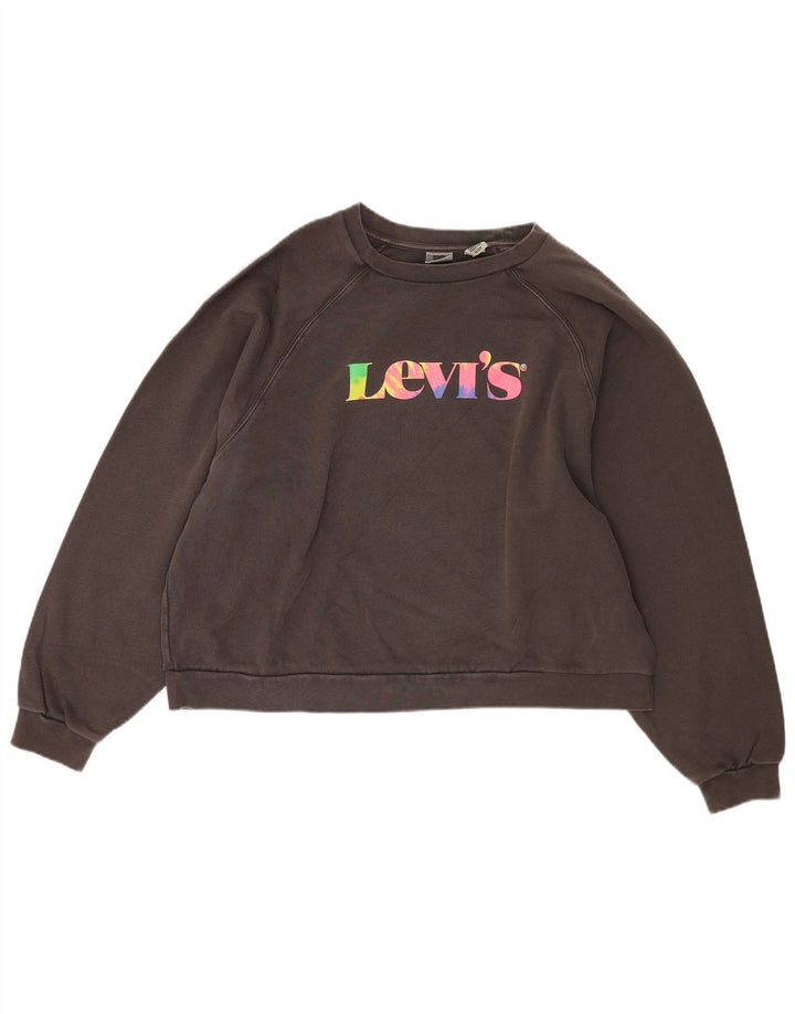 Женский джемпер свободного размера с рисунком Levi's, Великобритания, 18 XL, серый хлопок