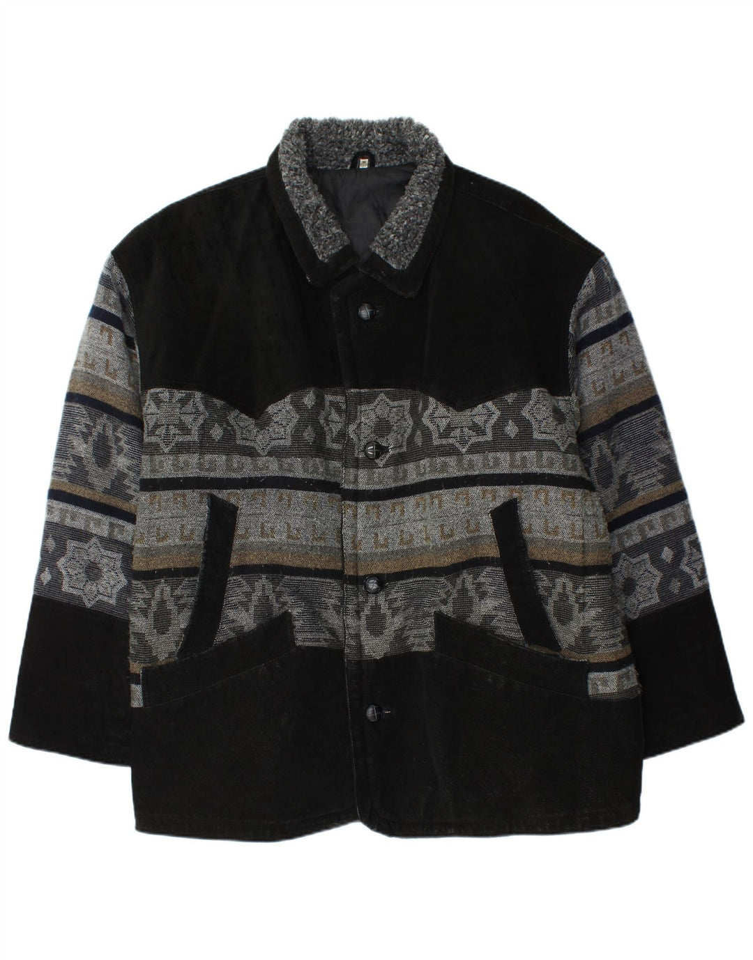 Винтажная мужская кожаная куртка UK 42 XL черная кожа Fair Isle