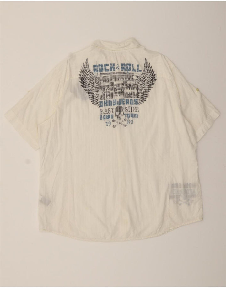 DKNY Mens Graphic Short Sleeve Shirt 2XL White Cotton Vintage Dkny and Second-Hand Dkny from Messina Hembry 