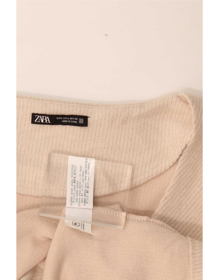 Женская блузка с длинным рукавом Zara UK 14, большой бежевый полиэстер