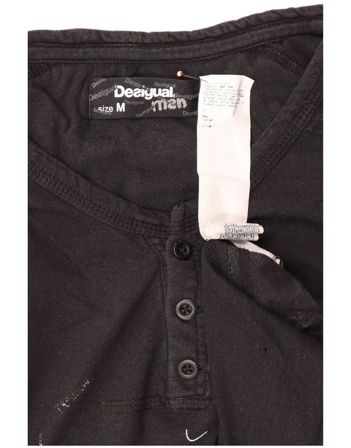 DESIGUAL Мужская футболка с рисунком Топ среднего размера из хлопка черного цвета