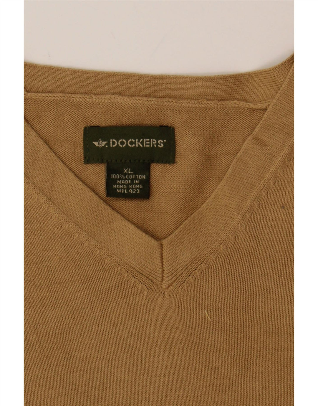 DOCKERS Mens V-Neck Jumper Sweater XL Beige Cotton Vintage Dockers and Second-Hand Dockers from Messina Hembry 