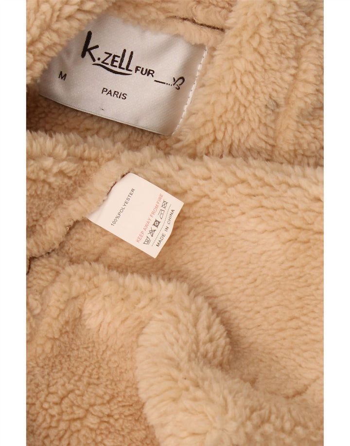 K. ZELL Женское пальто из шерпы свободного кроя UK 14 Средне-коричневый с геометрическим рисунком
