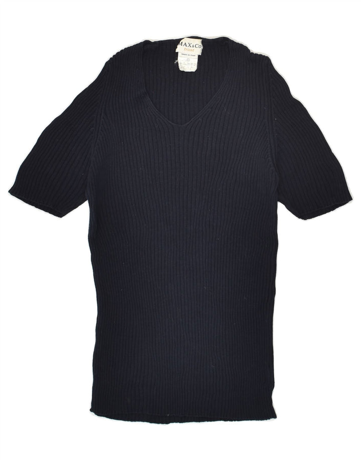MAX&CO. Womens Short Sleeve V-Neck Jumper Sweater UK 12 Medium Navy Blue | Vintage Max&Co. | Thrift | Second-Hand Max&Co. | Used Clothing | Messina Hembry 