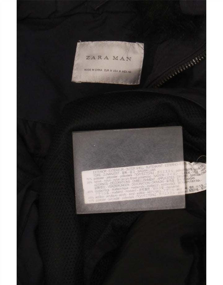 Мужское стеганое пальто с капюшоном Zara UK 38, средний темно-синий, полиэстер