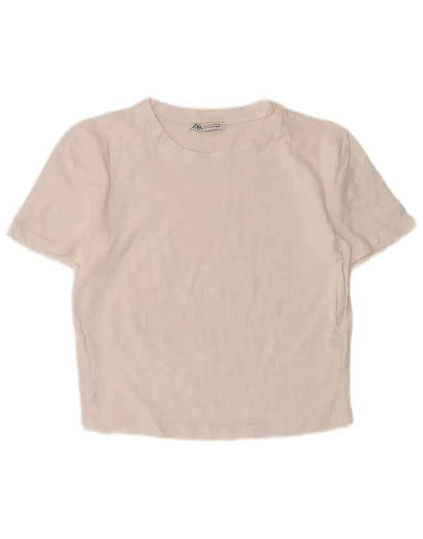 Женская укороченная футболка Zara UK 14, большой белый хлопок
