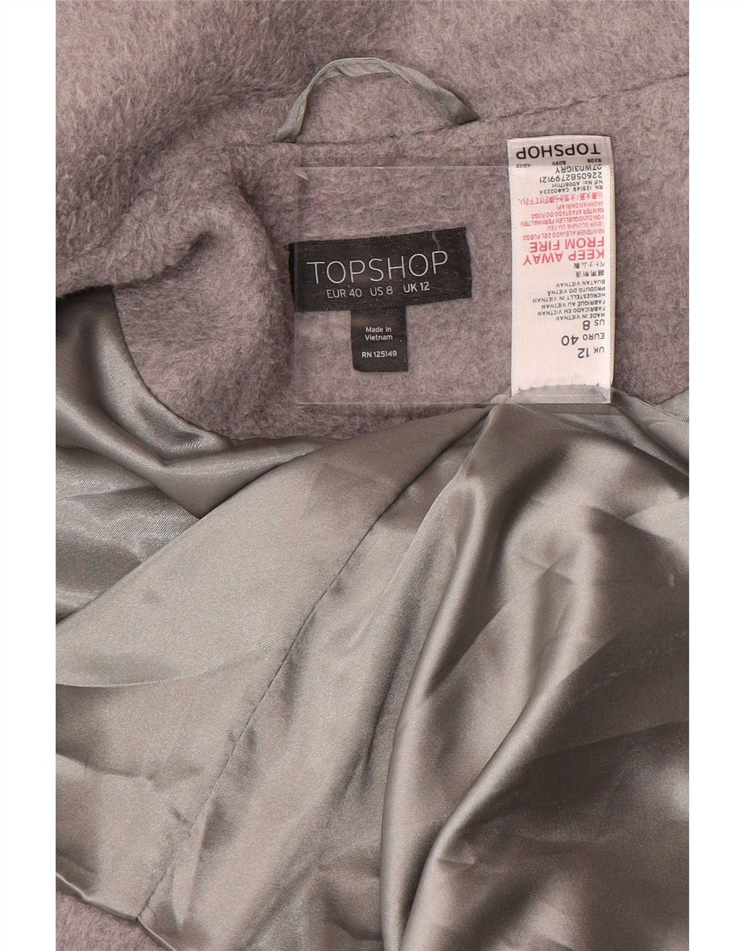 Topshop Женское пальто оверсайз UK 12 Средне-серый полиэстер