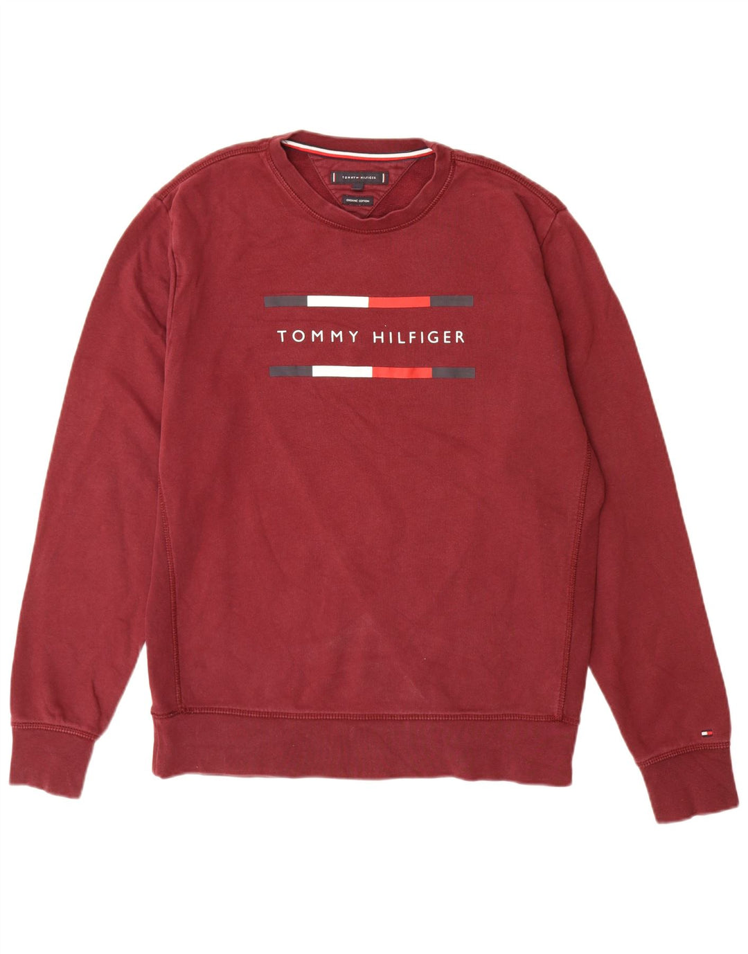 Мужской свитшот с рисунком TOMMY HILFIGER, большой бордовый хлопковый джемпер