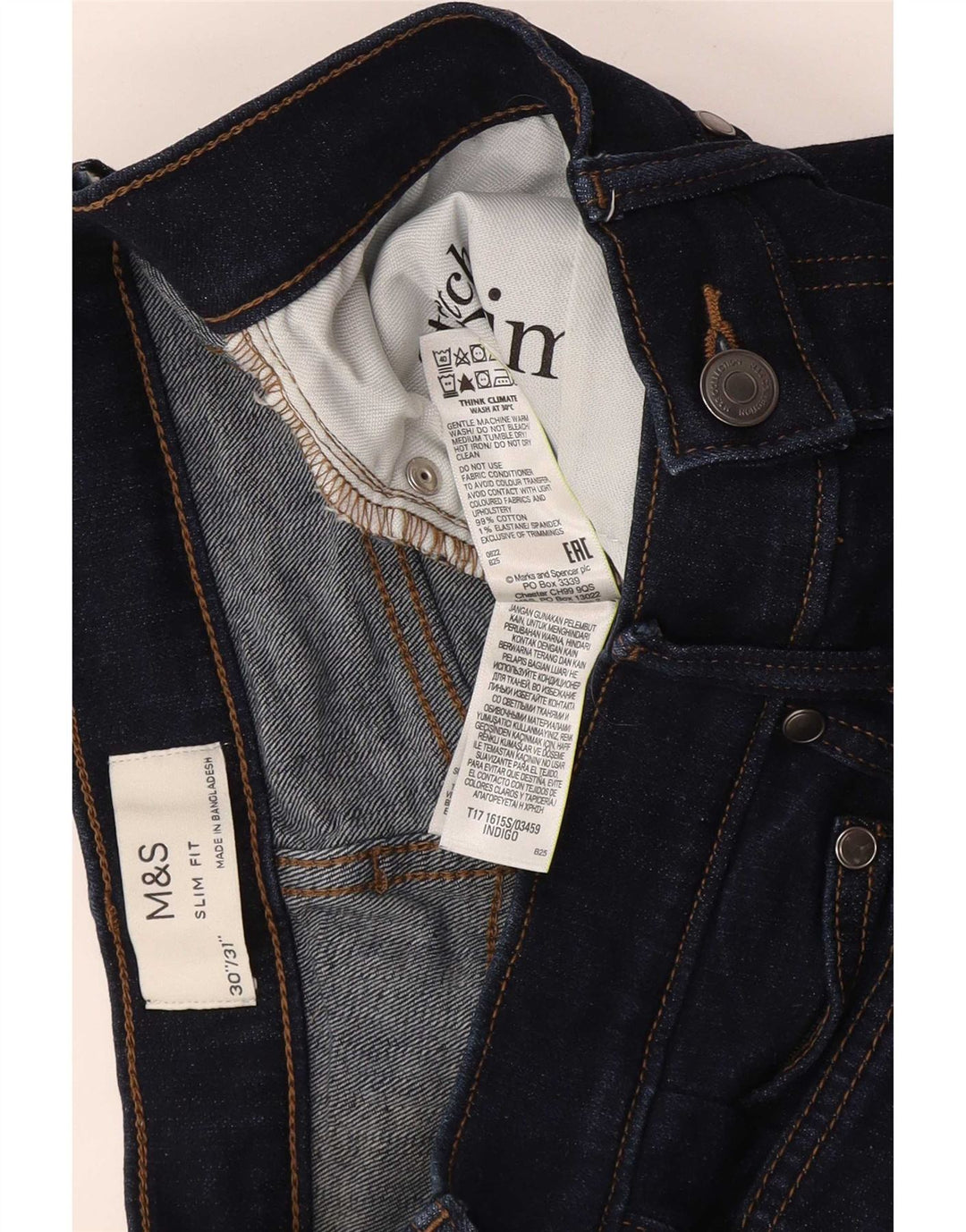 Мужские узкие джинсы Marks & Spencer W30 L31 темно-синие, хлопок