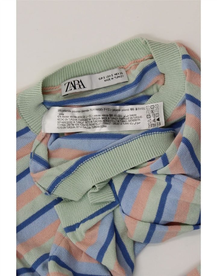 Женский укороченный джемпер с круглым вырезом ZARA, Великобритания, 8 маленьких, в разноцветную полоску