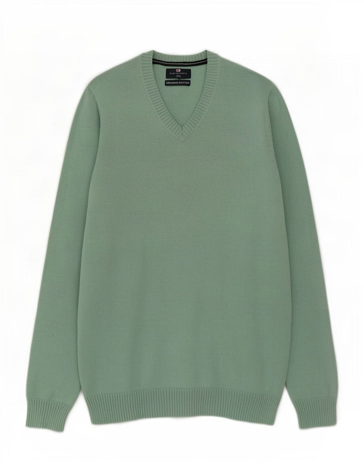 Мужской джемпер с v-образным вырезом Marks & Spencer Blue Harbour, хлопковый средне-зеленый свитер