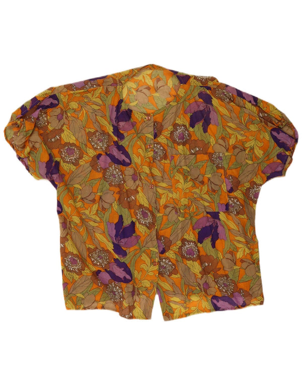 Винтажная женская блузка-рубашка с коротким рукавом, Великобритания, 20, 2XL, разноцветная с цветочным принтом