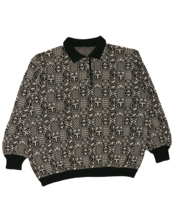 Винтажный женский свободный джемпер с воротником-поло, Великобритания, 18 XL, серый с геометрическим рисунком