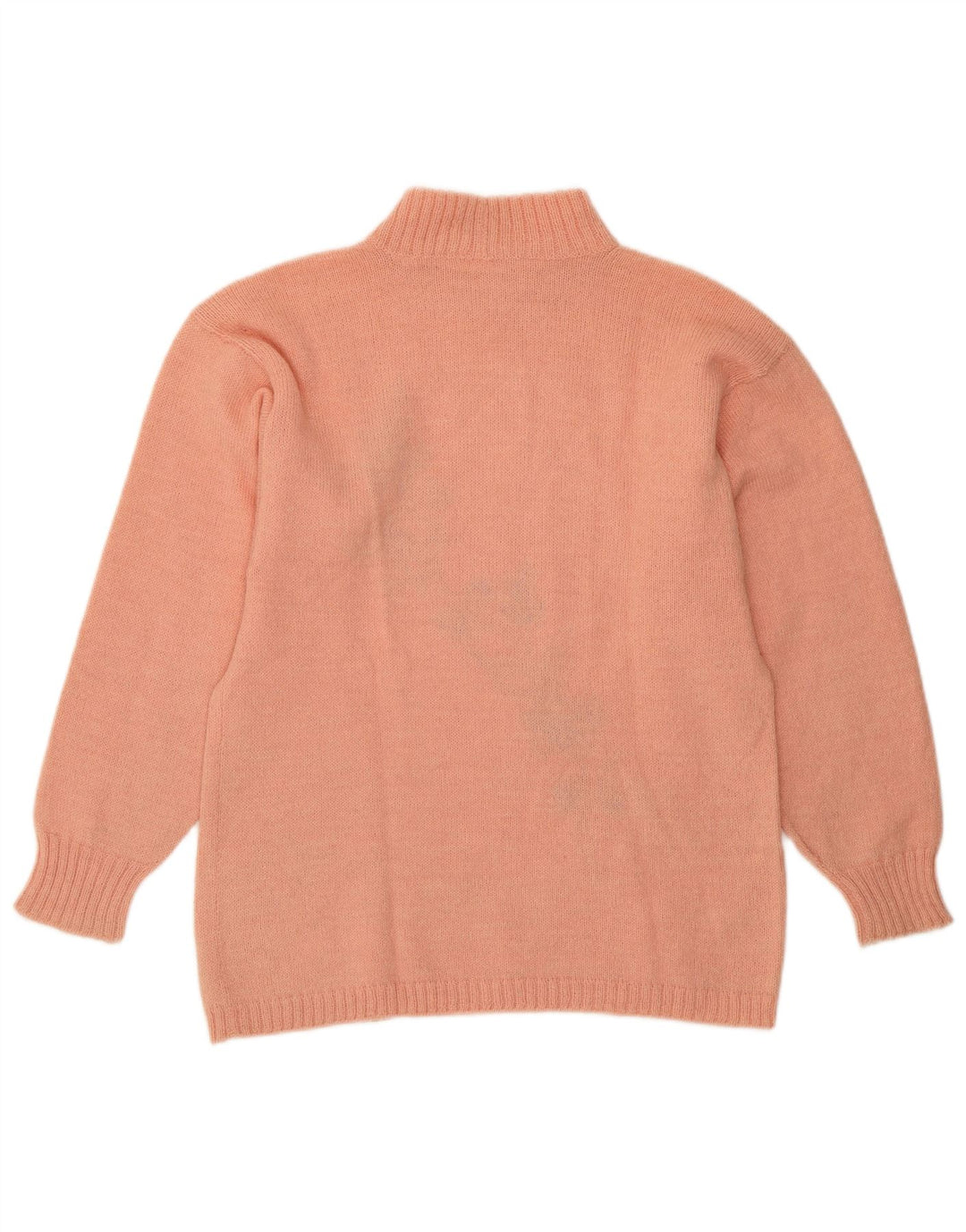 Винтажный женский джемпер с высоким воротником, Великобритания, 14, средний розовый с цветочным принтом